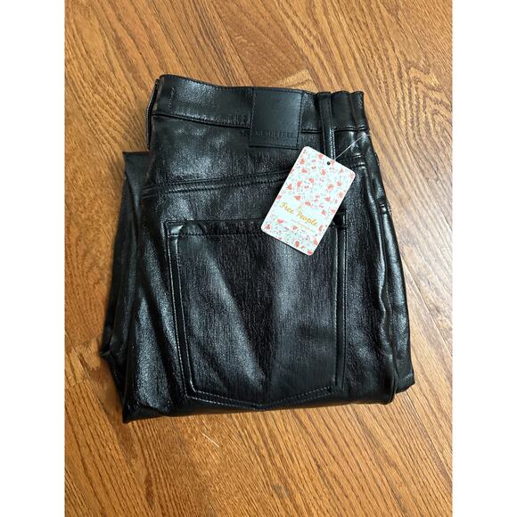 We The Free People Phoenix Coated Skinny Jeans Black 31 Button Fly Faux Leather - Picture 5 of 5
